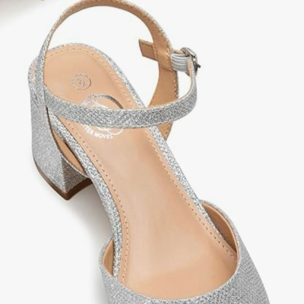 Women's Pointed Toe Low Chunky Block Heels, silver size 10
